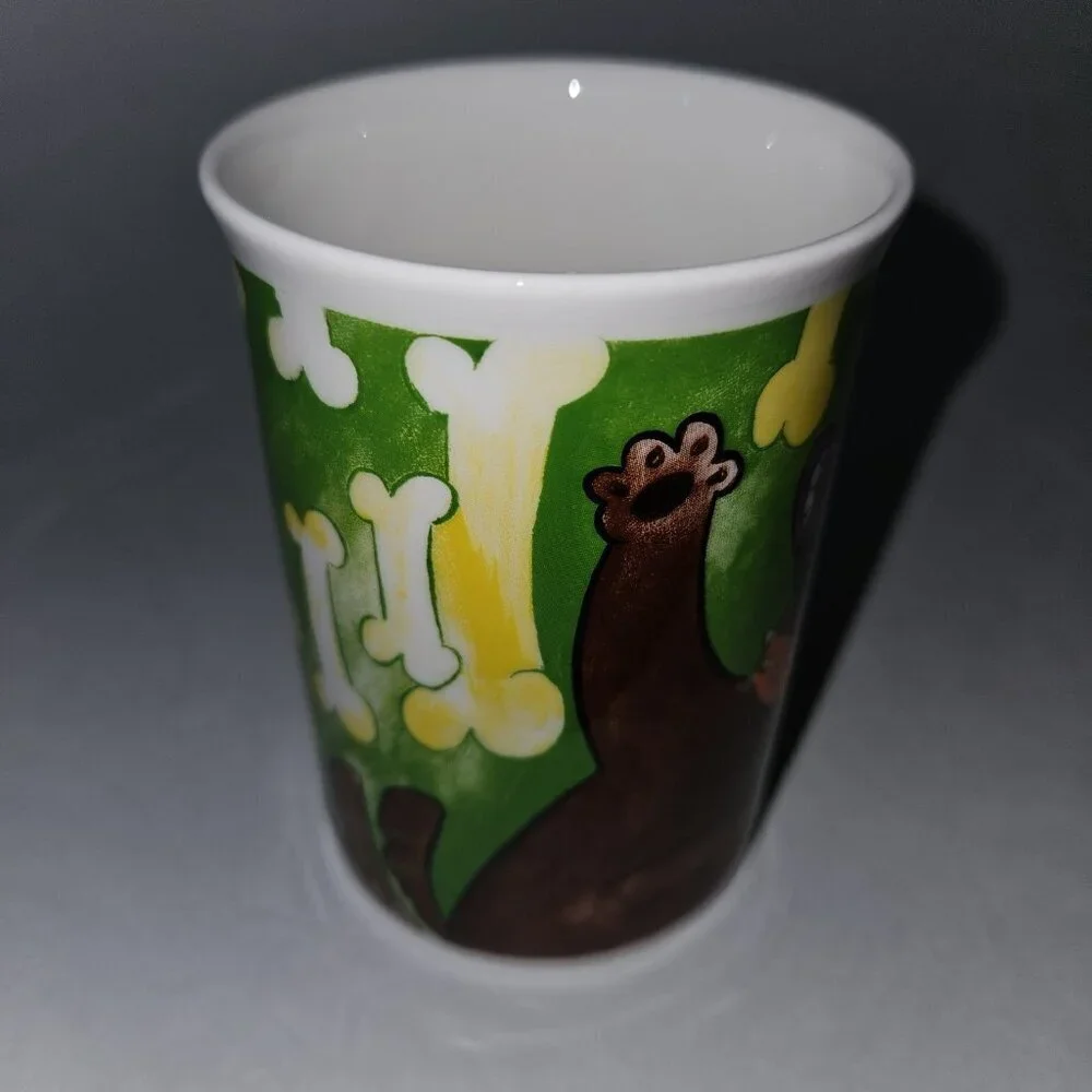 Wacky Dog Mug Bones Yellow Green Brown Duchess English Fine Bone China England